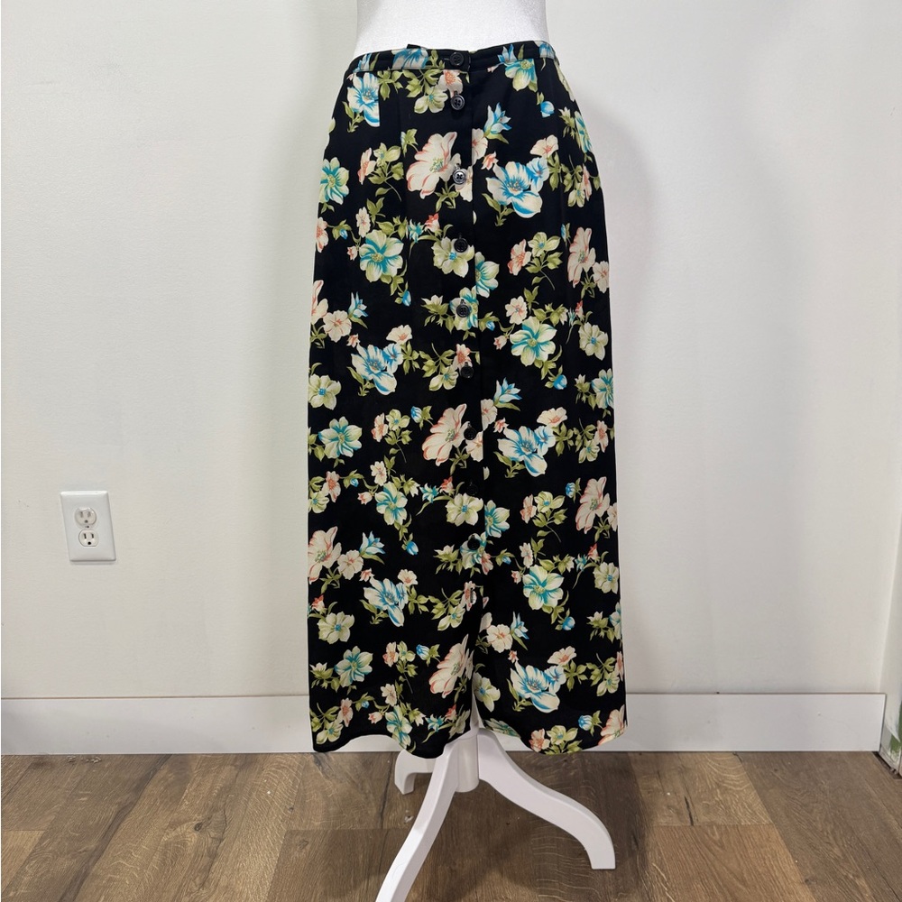 Vintage Floral Black Maxi Skirt